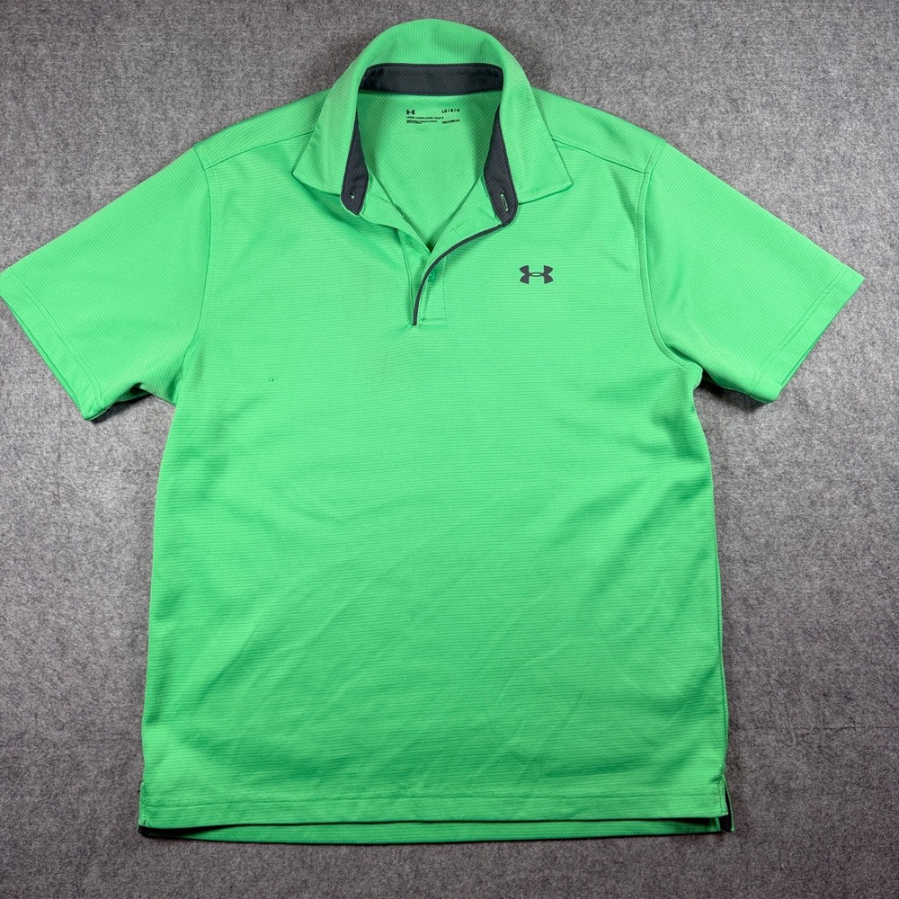 Under Armour Mens HeatGear Loose Fit Polo Shirt Large Green Textured SS